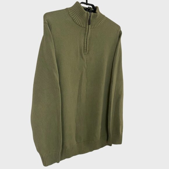 L.L. Bean Cotton-Knit Quarter-Zip Sweater Olive Men's XLT Long-Sleeve Pullover - Picture 3 of 10
